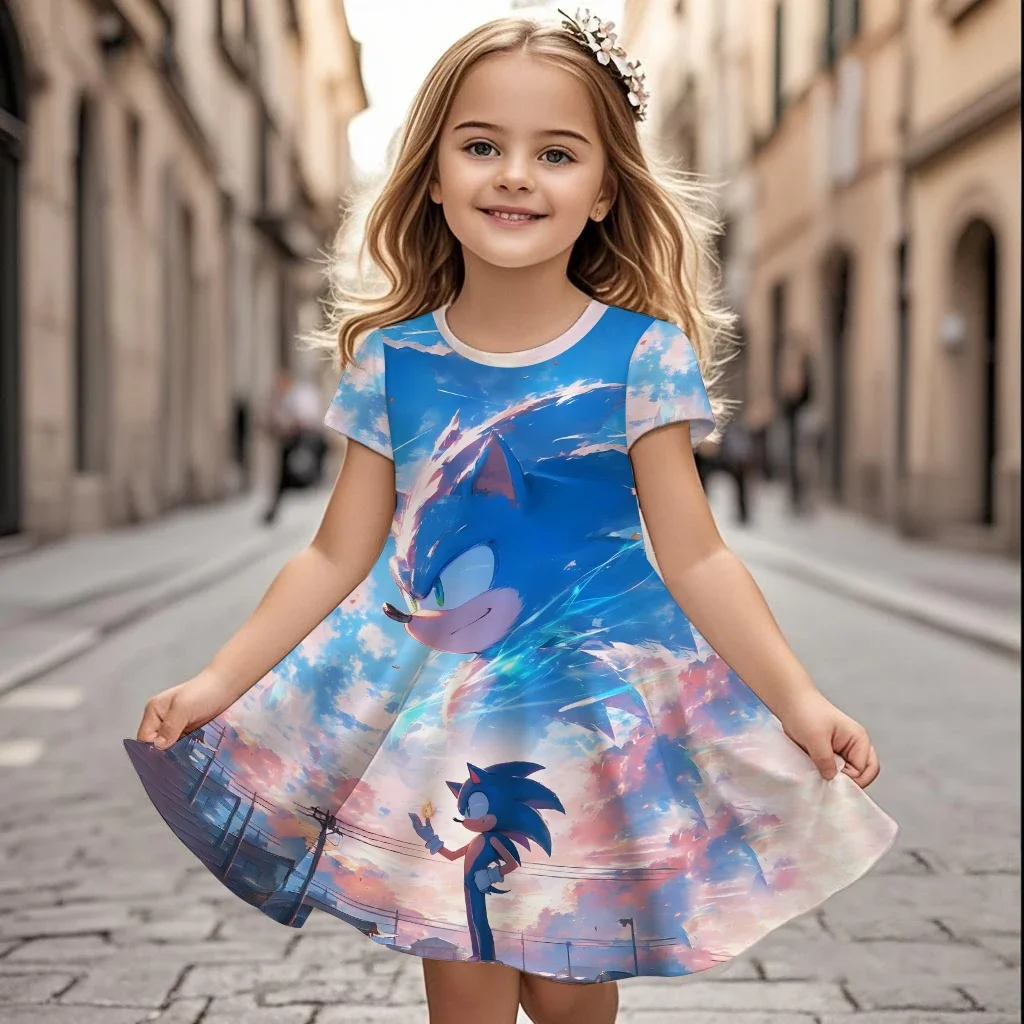 

Sonic Cartoon 3D 2025 Summer New Style Casual Fashion Kids Teenagers Girls Boys In-demand Cool Dress