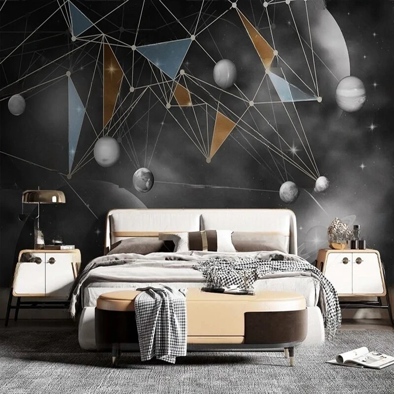 MU8955 Modern simple and light luxury geometric line univers planets starry sky space TV sofa background wall painting