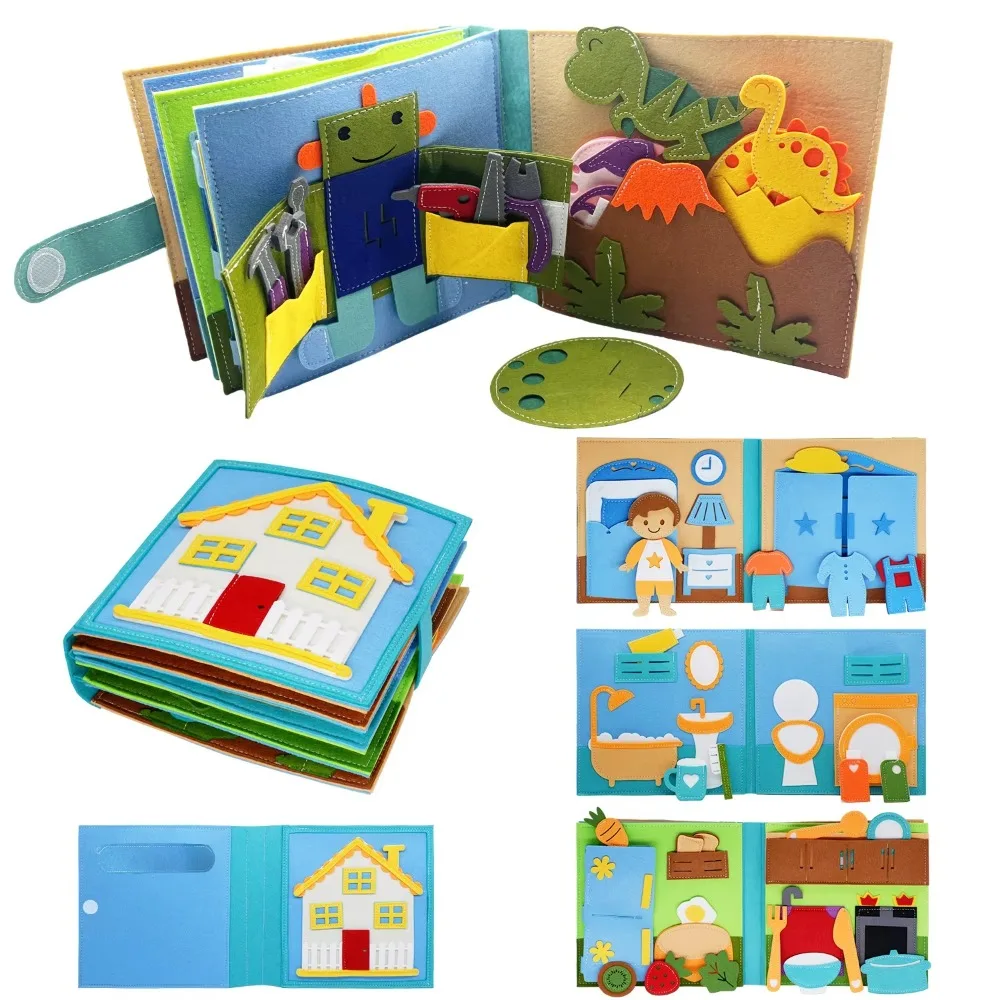 

Travel-Friendly Felt Montessori Busy Book Life Skills Cognitive Games Learning Toy DIY Preschool Quiet Book for Toddlers Kids