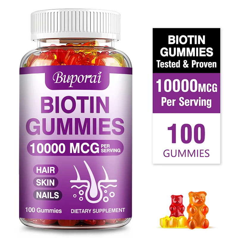 Biotin Gummies 10000mcg - Stronger Hair, Skin, and Nails - Vegan, Non-GMO, Gluten Free