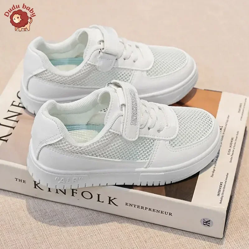 

Girls Casual Sneakers Breathable Wearable Leather Girls Princess Running Shoes White Color Middle and Large Kids Single Shoes