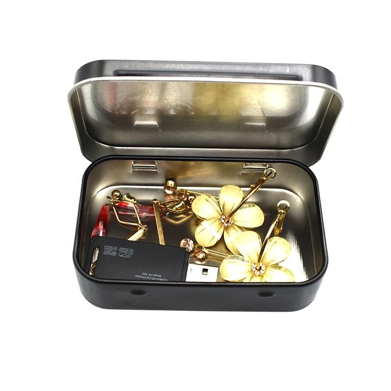 2pcs Survival Kit Tin Small Empty Metal Tin Silver Black Gold Flip Storage Box Case Organizer for Money Coin Candy Key