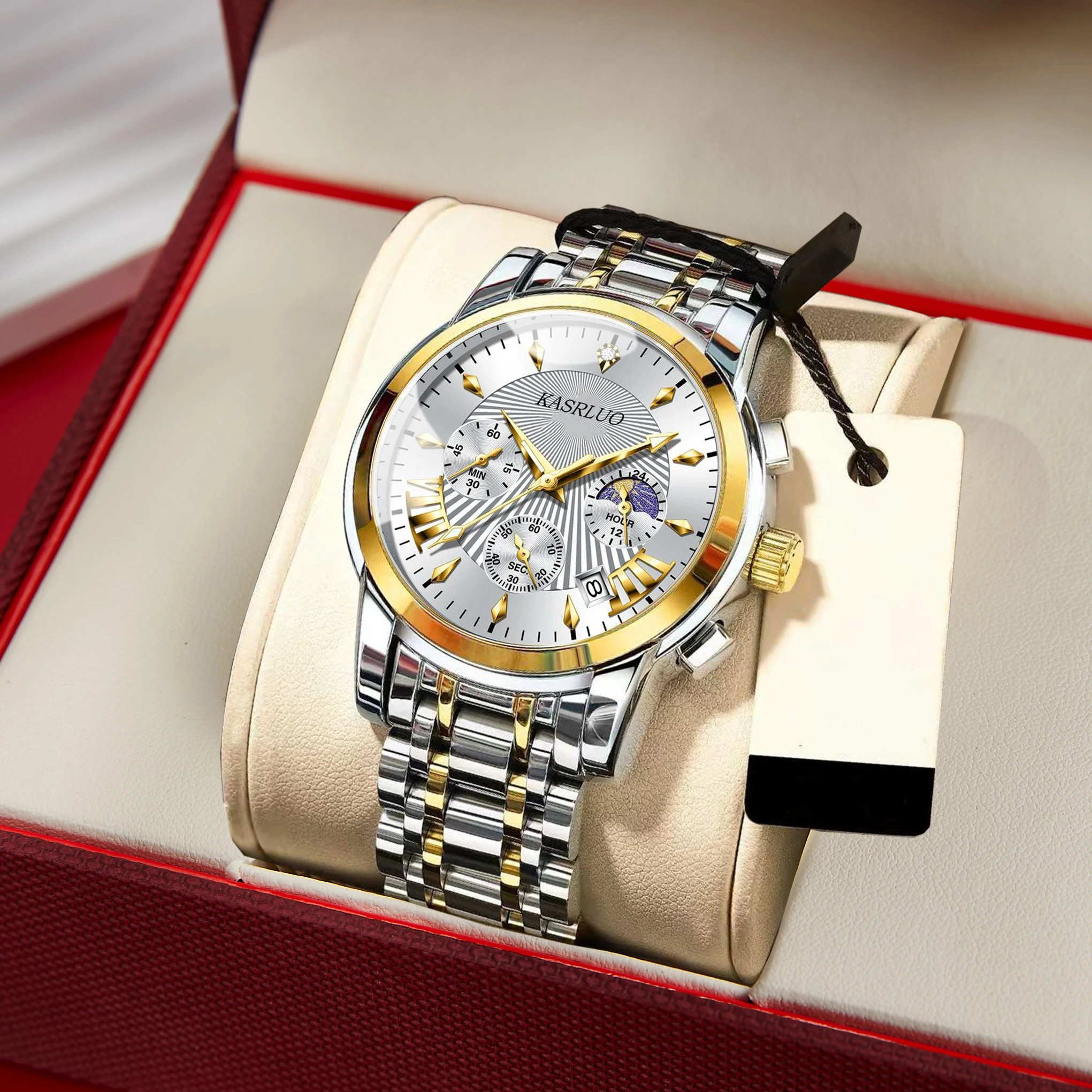 

Роскошные высококачественные мужские часы со светящимся хронографом и датой, мужские часы из нержавеющей стали, кварцевые мужские часы