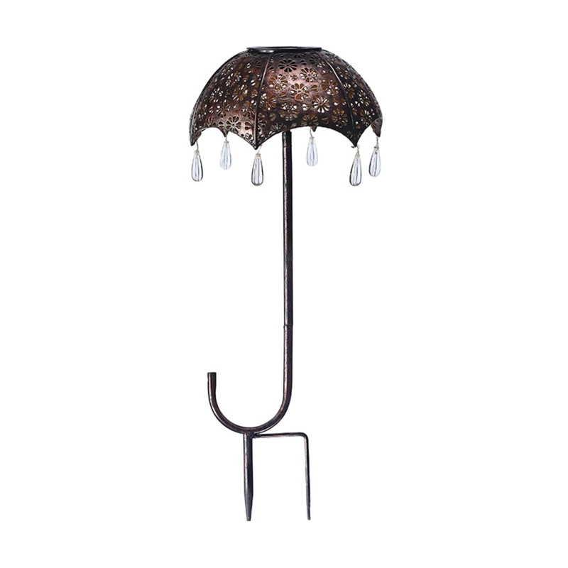 Solar Umbrella Light Wrought Iron Hollow Projection Landscape Stake Lamp