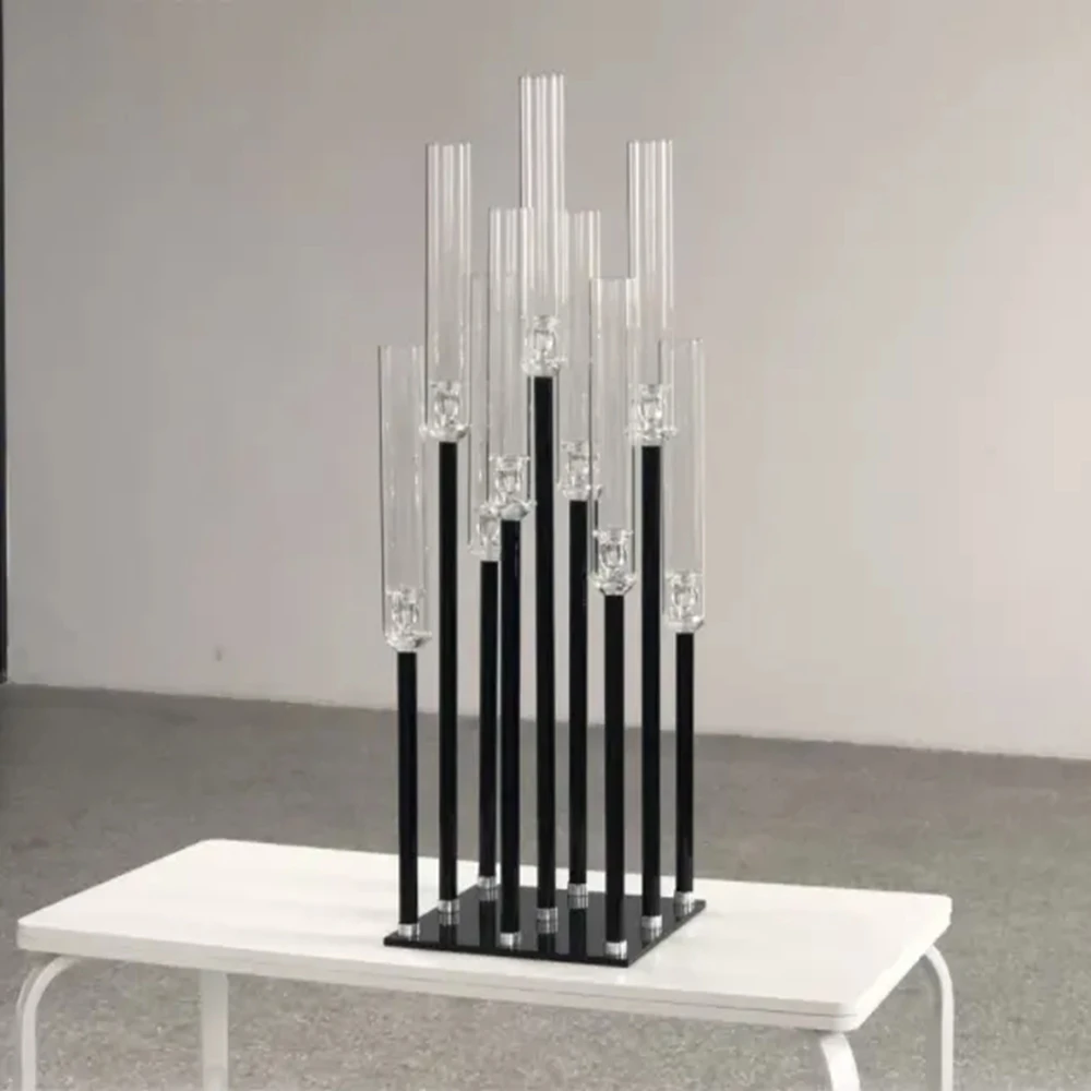 New Trend Black Tall Handle Acrylic Table Candle Holders Wedding Centerpieces Metal Tube Candle Holders