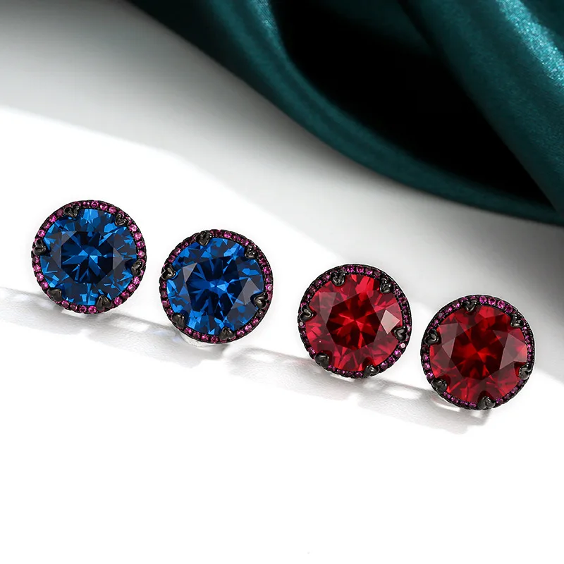 

Ювелирные изделия на медной основе, с позолотой, с синим шпинелем, универсальные круглые серьги-гвоздики из черного золота, основной камень 12 мм.