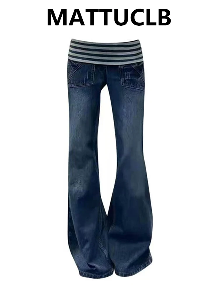 Autumn Winter Women's Low Rise Flare Jean Korean Denim Pants Harajuku Y2k Abi Designer Punk 2000S Long Trousers High Street New