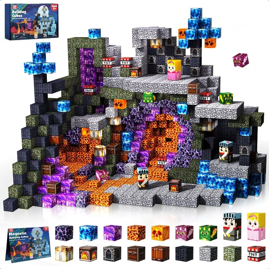 

Magnetic Blocks 150 PCS Build Magnetic Dark Castle Sword Domain World Magnetics Construction Cube Toys STEM Montori Sensory Toy