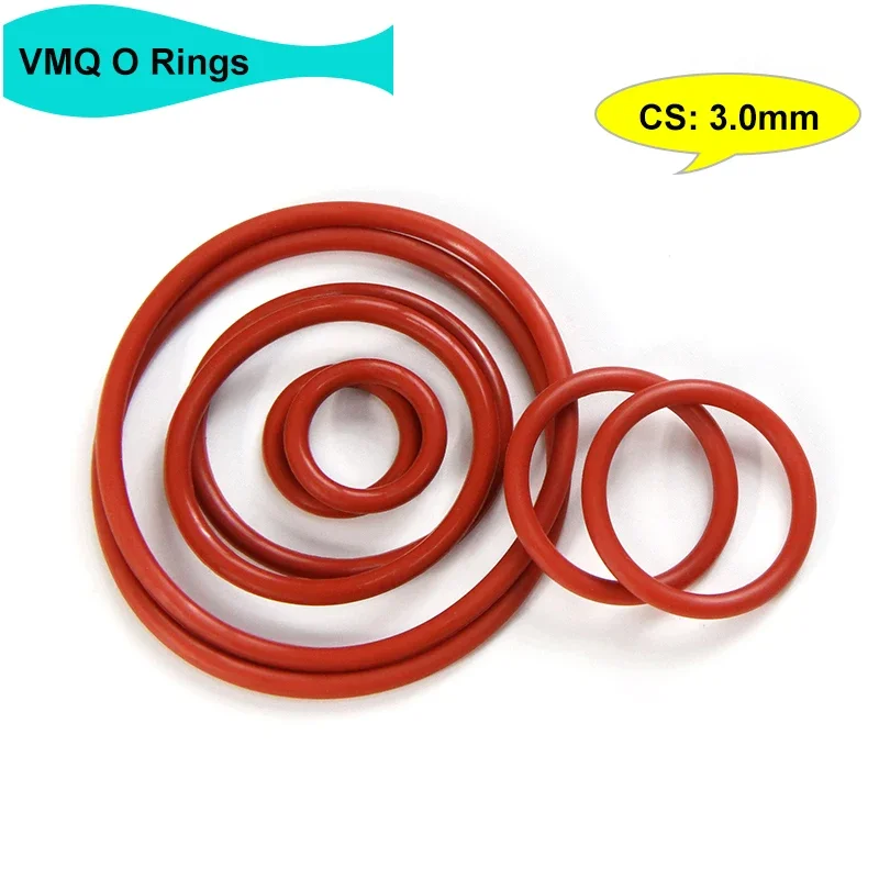 

10/50Pcs Red VMQ O Ring Gaskets CS 3mm OD 10~200mm Food Grade Waterproof Washer Sealing Round O Shape Silicone Rubber Ring