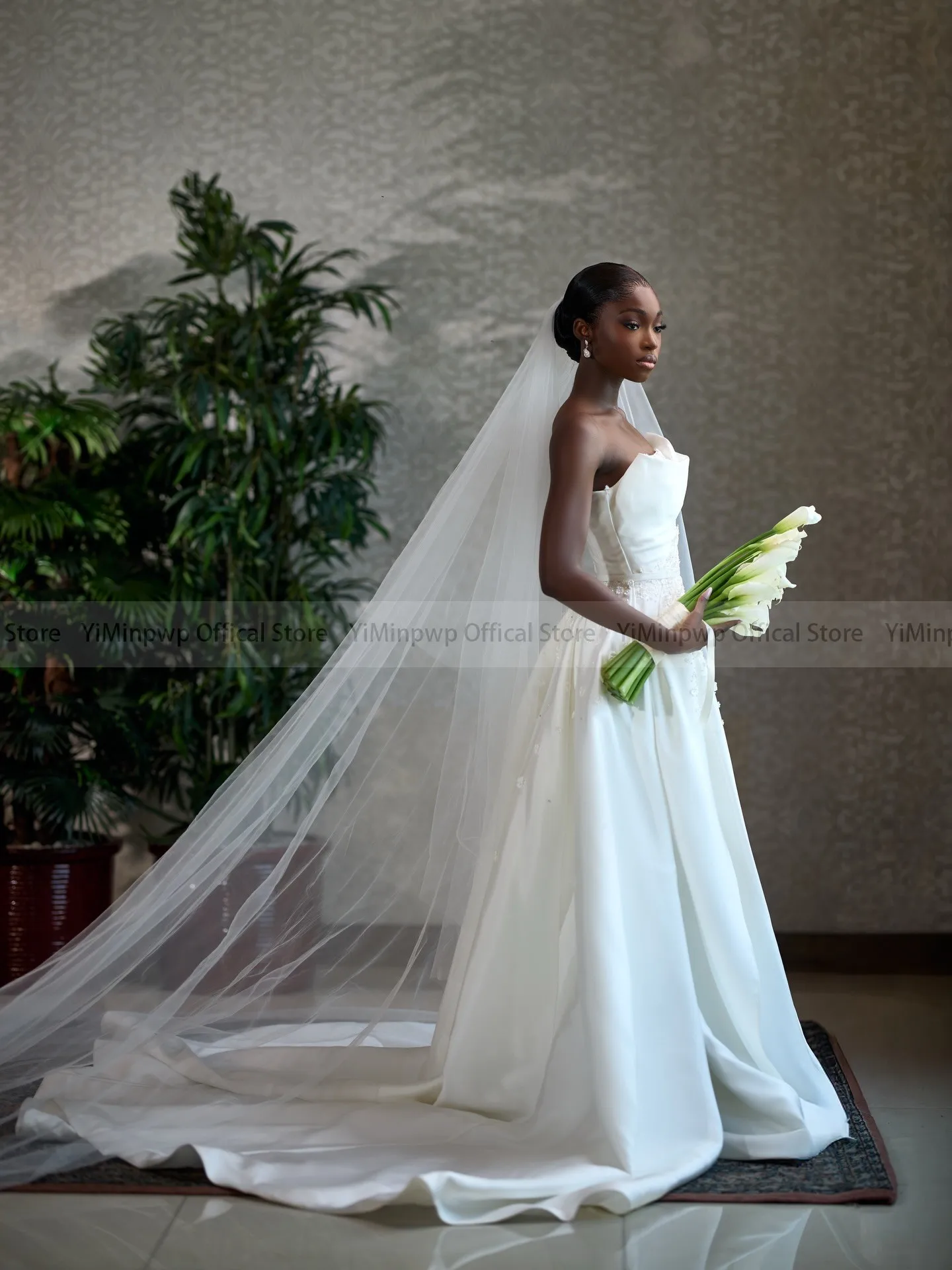 Satin Mermaid Wedding Dresses with Detachable Train Strapless Pearls Beads Pleats Africa Bride Bridal Ceremony Gowns Customzied