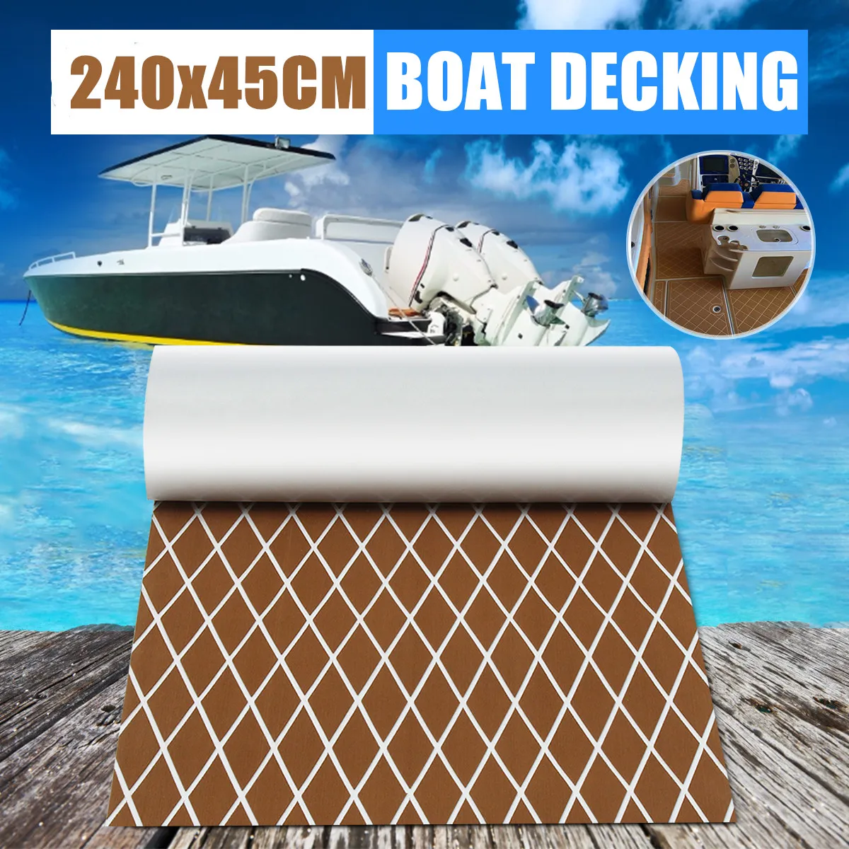 EVA Foam Decking Sheet Faux Teak Marine Mat for Boat Flooring Carpet Tops Seating Non-Slip Self-Adhesive