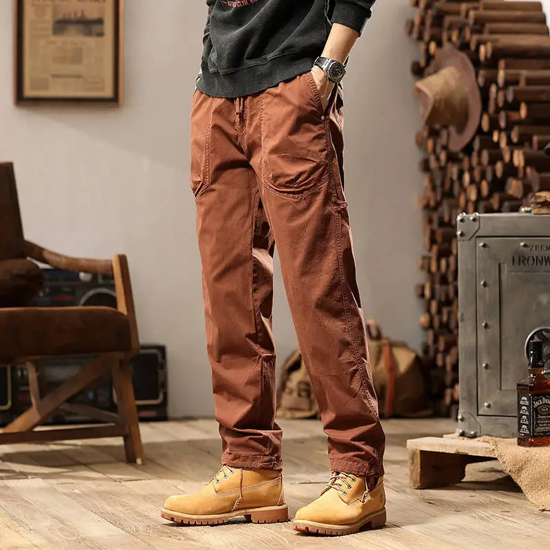 

High Street Loose Straight Cargo Pants For Men Versatile Personality Workwear Pants With Multi Pocket Casual Man Cargo Trousers