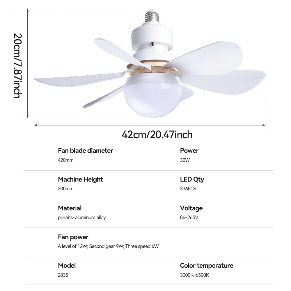 Remote Control LED Ceiling Fan with Lighting Lamp Blade Fan Lamp AC85-265V 30W E27 Converter Lamp for Bedroom Living Fan Light