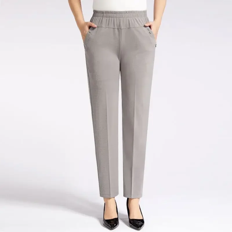 

Spring Autumn Women's Clothing Solid Color Pockets Elastic High Waisted Casual Trousers Straight Pencil Trouser Suits Pants