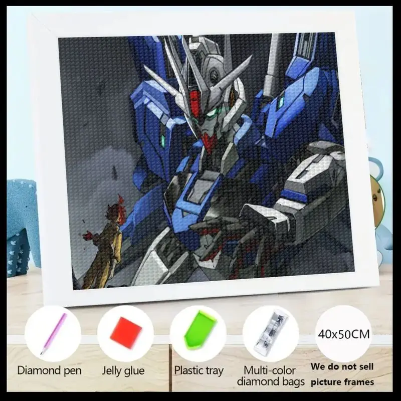 

1PC DIY 5D Diamond Painting Kit, Anime Gundam Mecha Robot Full Drill Art, 40x50CM Sci-Fi Action Scene Crystal Rhinestone Mosaic,