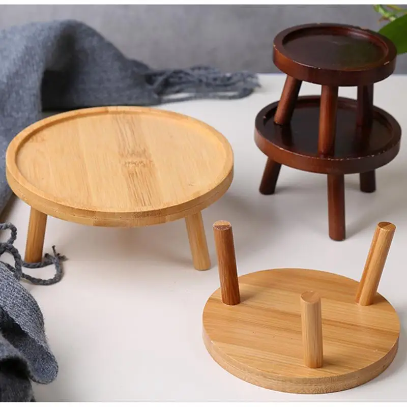 Wooden Plant Table Solid Wood Round Flower Pot Display Stand For Home Office Multifunctional Plant Holder Table Flower Pot Base