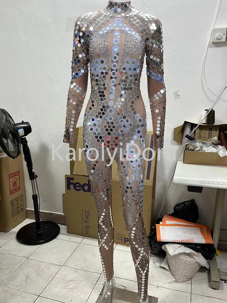 Sequin Diamond Jumpsuit Car Model Show Nightclub Bar Shining Rhinestones Show girl Performance Costumes Fashion Stage Costumes