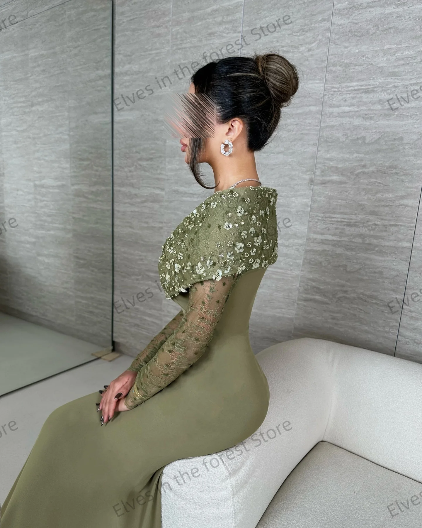 فساتين سهرة حورية البحر الخضراء العتيقة للنساء أنيقة على شكل حرف V وأكمام طويلة فساتين حفلات مخصصة بطول الأرض فساتين الزفاف