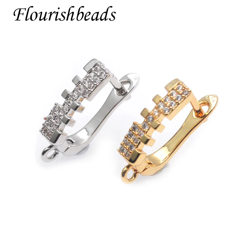 High Quality Real CZ Beads Paved Gold Color Fastener Leverback Earwire Earrings Hooks Accessories Jewelry Making Supplier