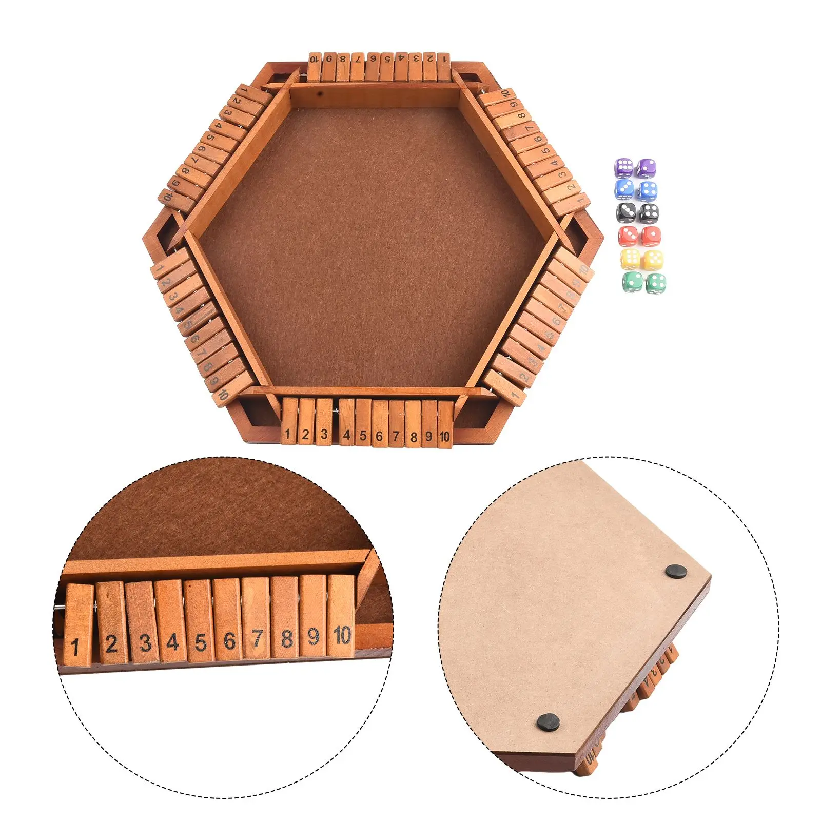 Juego de dados Shut The Box para niños y adultos, Picnic, hogar, fiesta o Pub, tablero de madera para 1-6 jugadores, juego de dados Shut The Box, 1-6 jugadores