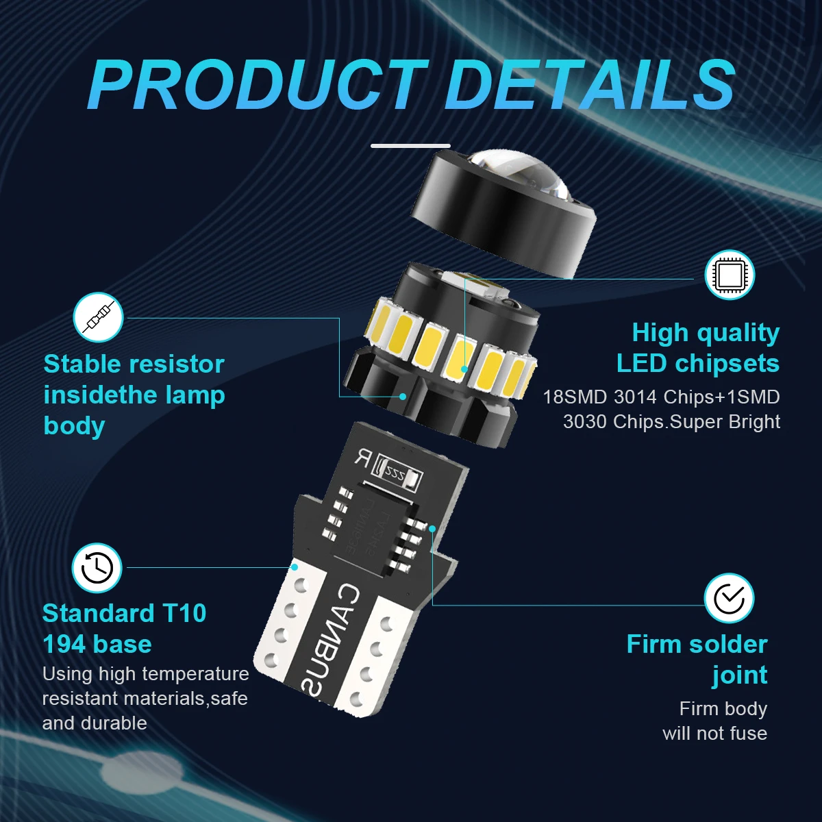 NLpearl 2PCS T10 W5W LED Canbus No Error 194 168 Bulb Car Side Interior Lights 3030 SMD BMW Audi Super Bright 6500K White 12V