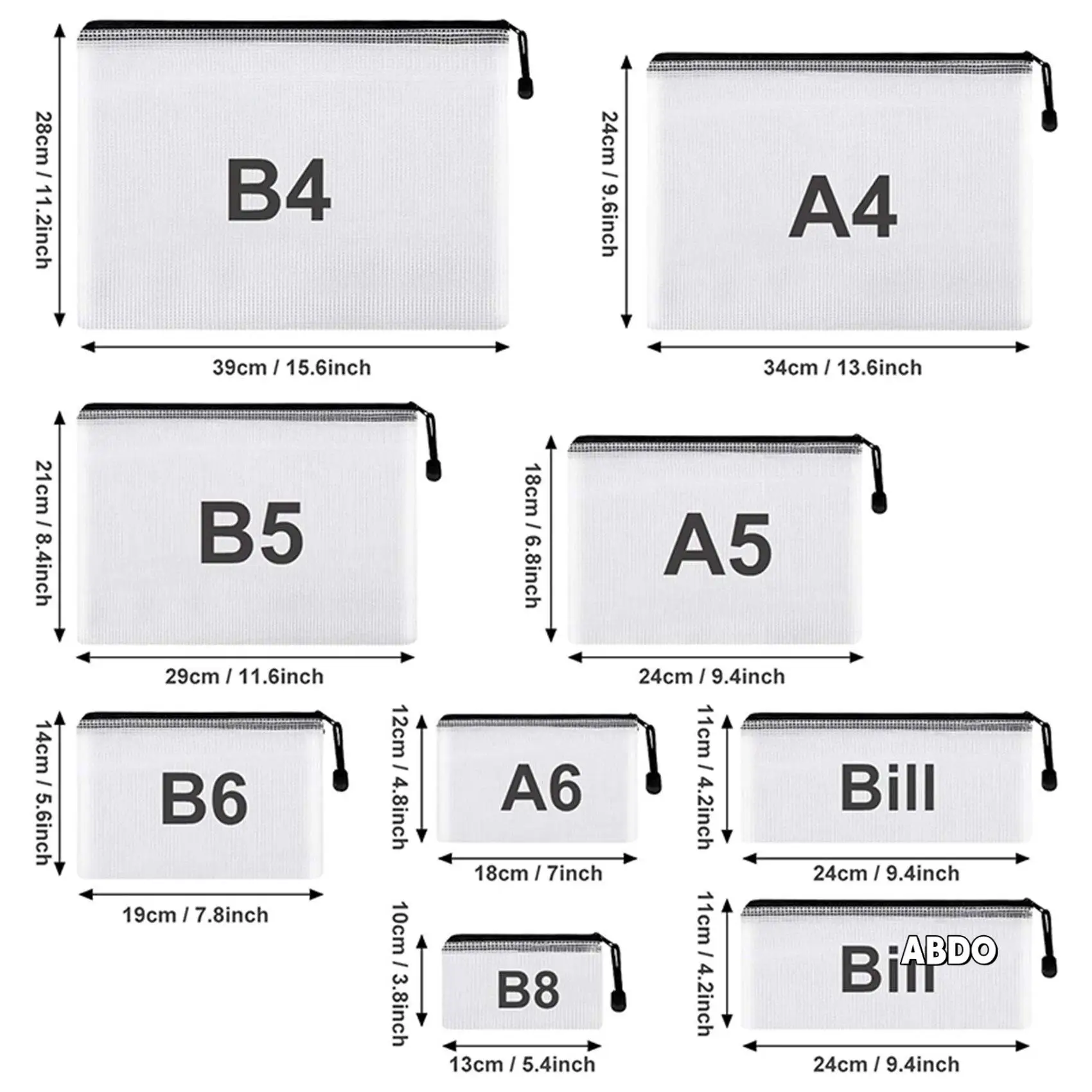 

36Pcs Mesh Zipper Pouch Document Bag, 8 Assorted Size, Waterproof Plastic Zip File Folders, Multipurpose For Office,Home