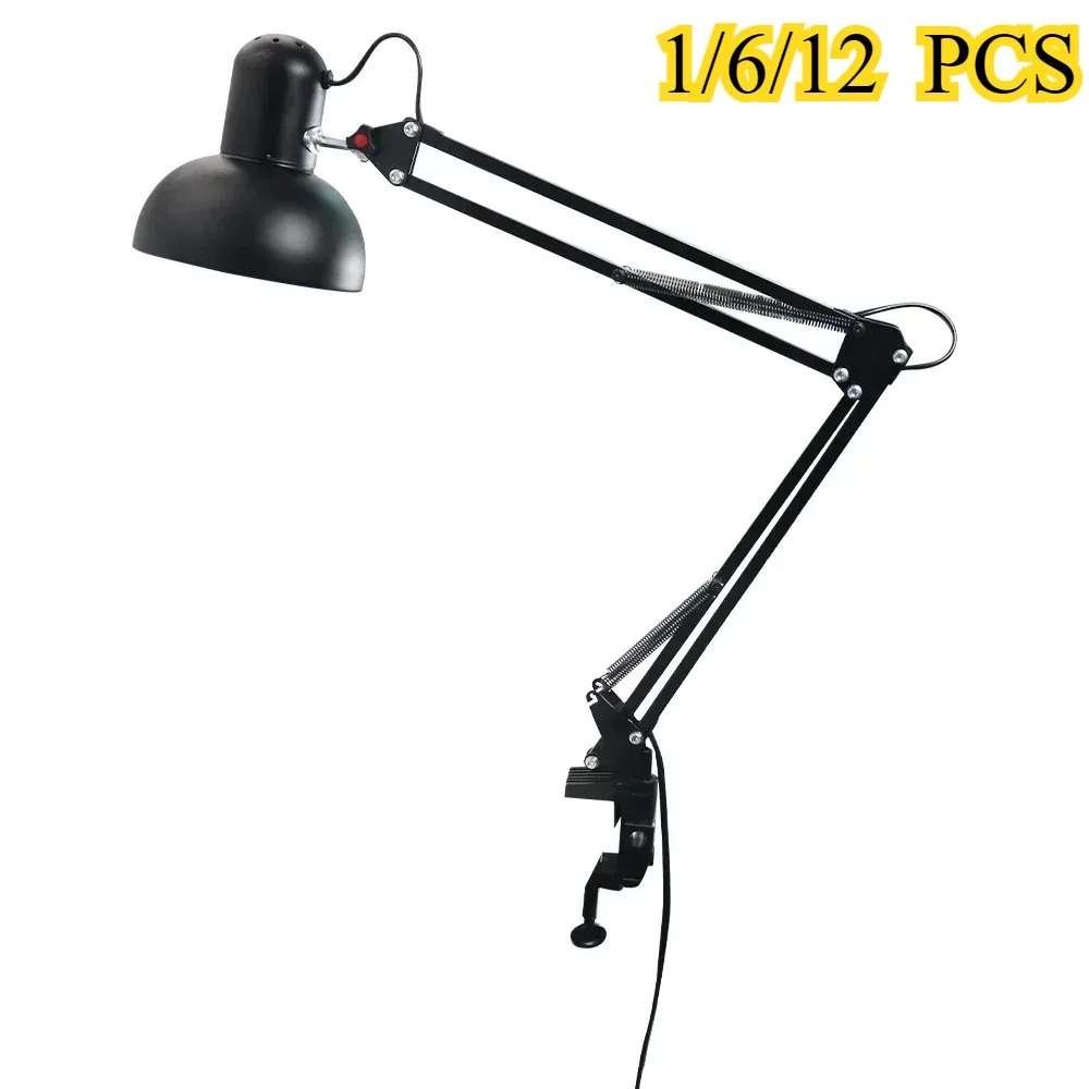 1/6/12Pcs Durable Foldable Desk Lamp Clip on Telescopic Eye Protection Retro Bedroom Study Table Lamp Home Decor for E27 Bulb