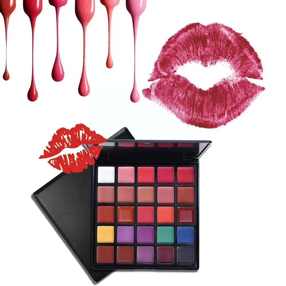 Paleta de lápiz labial mate de 25 colores, resistente al agua, Nude, brillo de labios, sombra de ojos, crema hidratante, maquillaje O6m4