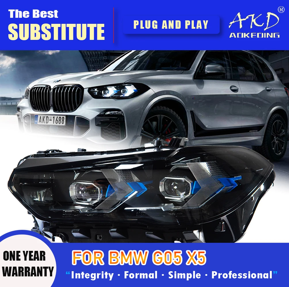 

Фара AKD для BMW G05 X5, светодиодная фара 2019-2022, фары X5 DRL, указатель поворота, дальний свет, линза проектора «ангельский глаз»