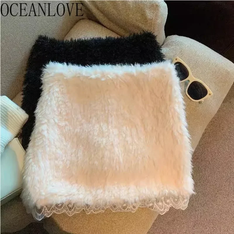 

OCEANLOVE осенне-зимние юбки женские трапециевидные кружевные лоскутные однотонные элегантные Faldas Mujer корейская мода милая мини-юбка в стиле ретро