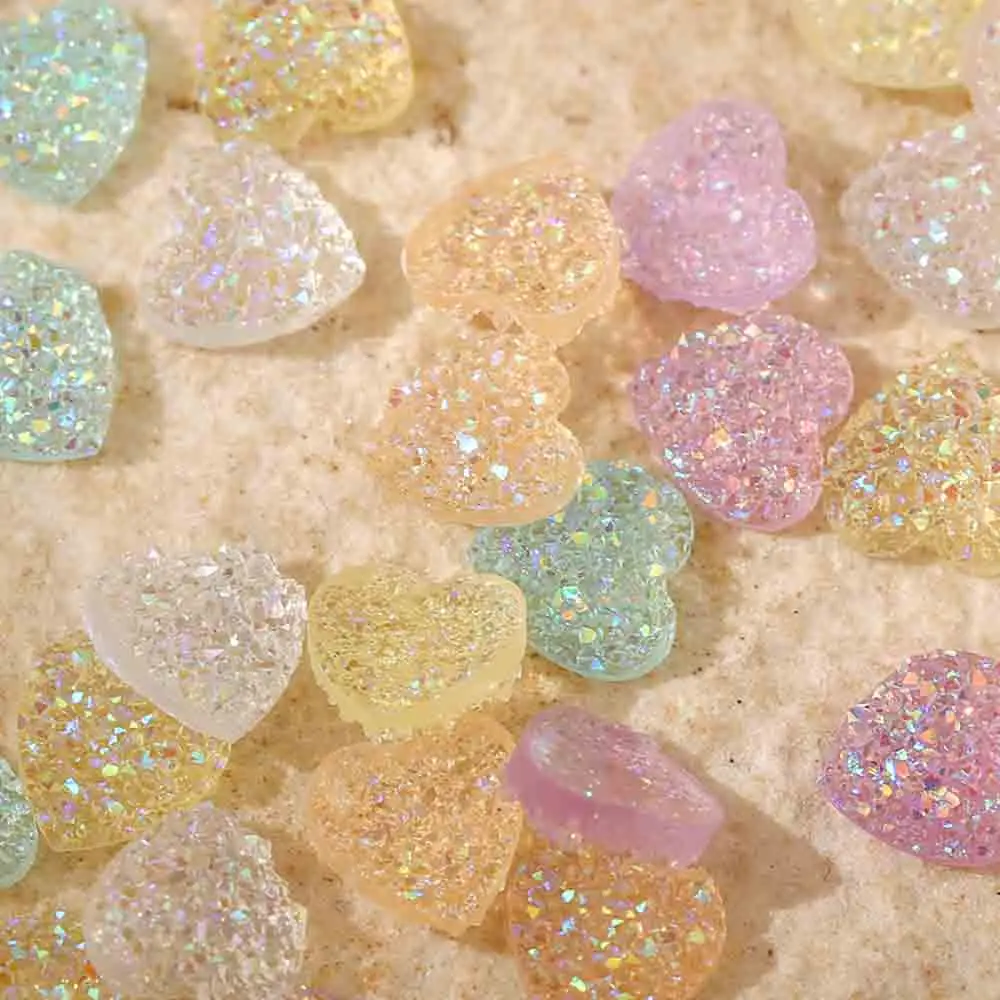 50Pcs Aurora Love Heart Nail Art Charms 3D Resin Summer New Glitter Love Candy Nail Decoration Korean Kawaii Nail Accessories