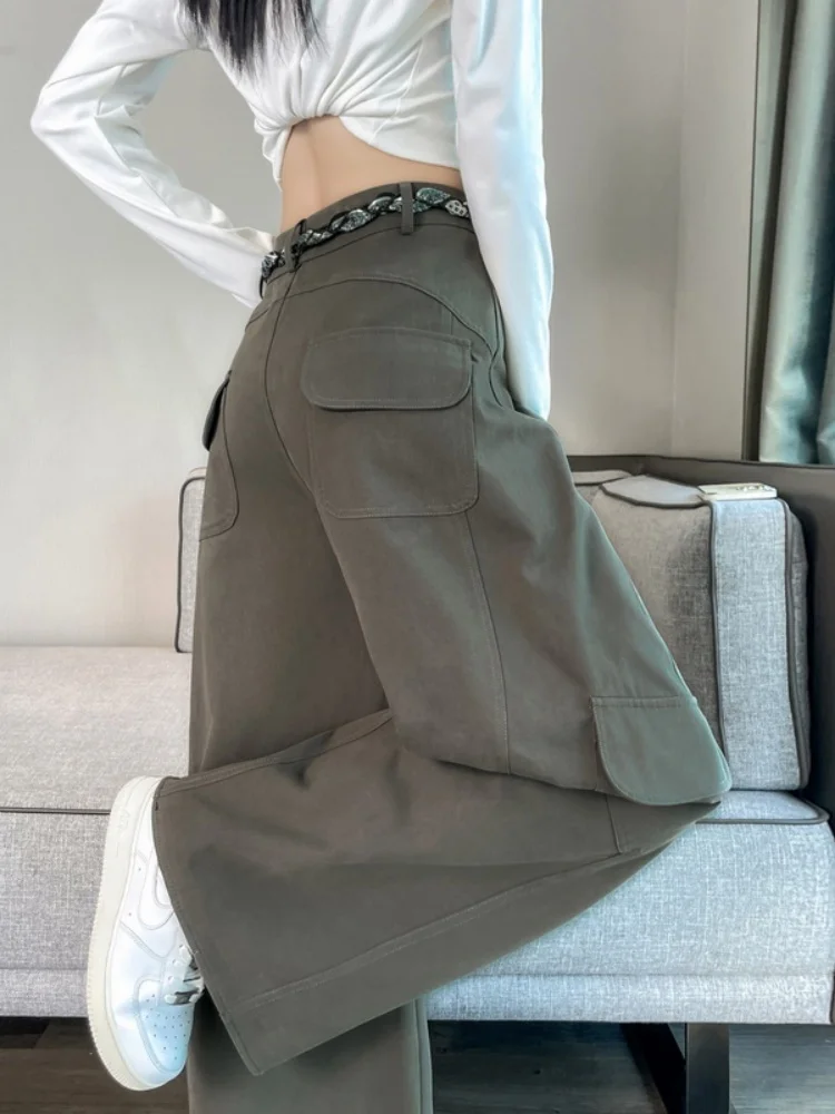 High Waist Wide Leg Workwear Trousers Women's Autumn 2026 New American Loose Fleece Thick Casual Knife  Pants