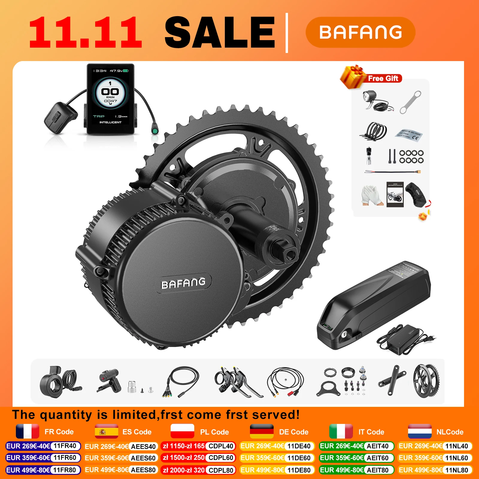 36V 250W Bafang Motor BBS01B BBS01 Mid Drive Motor Electric Bike Ebike Conversion Kit 36V 13Ah 17.4Ah 25Ah Lithium Battery Kits