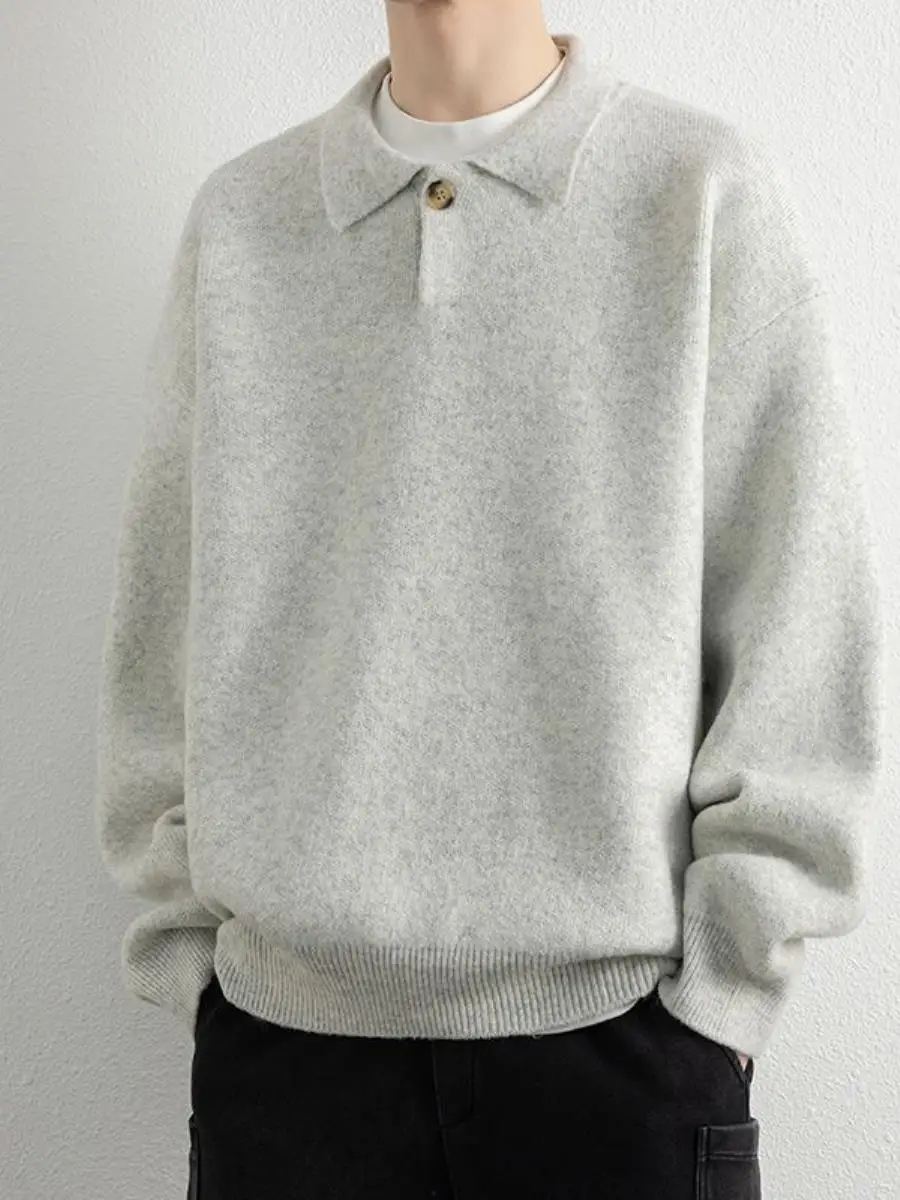 

Autumn Winter Men's Collared Sweater Loose Color Casual Long Sve Versatile Lazy Base Layer New Knitted irt