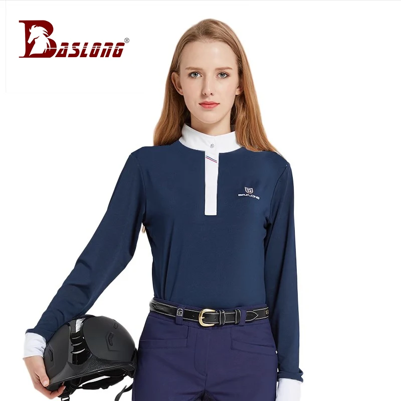 เสื้อยืดขี่ม้าแขนยาวเสื้อโปโลฤดูใบไม้ผลิและฤดูร้อน Quick-Drying Breathable ครีมกันแดดชุดขี่ม้าการแข่งขันเสื้อยืดผู้ชายและผู้หญิง Elegant Knight ชุด