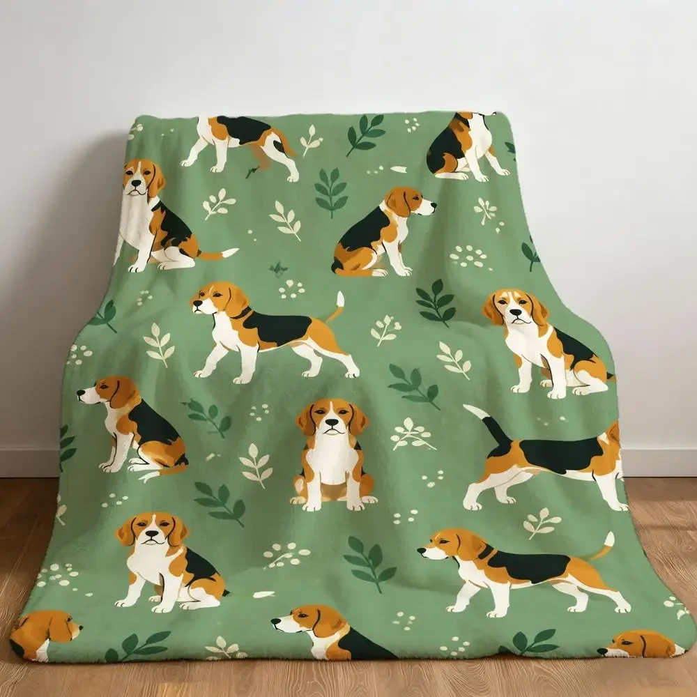 Cozy Beagle Dog Pattern Fleece Throw Blanket Suitable for - Soft Lightweight Bedspread with Beagle, Contemporary Bedding
