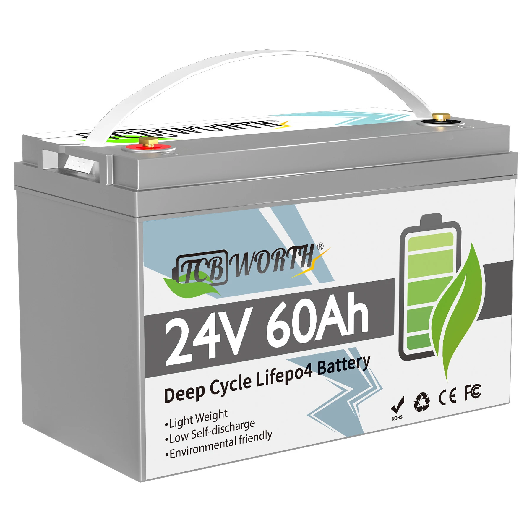TCBWORTH 24V 60Ah Low-Temp LiFePO4 Battery,Built in BMS,10 Year Lifespan,for Trolling Motor,Marine,Fishing Finder,Solar,Off Grid