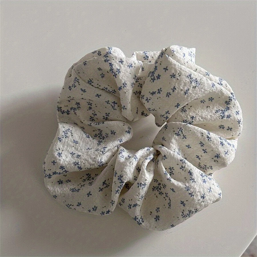 1PC Sweet Cute Print Floral Scrunchies For Women Stretch Hair Accessories Elastic Rubber Band Rope Headwear Hair Accessories Set image 6
