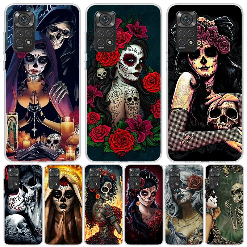 Catrina Beautiful Rose Girl Skull Case Phone Cover for Xiaomi Redmi Note 13 12S 12 11S 11 11T 11E 10S 10 Pro Plus 9S 9 8T 8 5G T