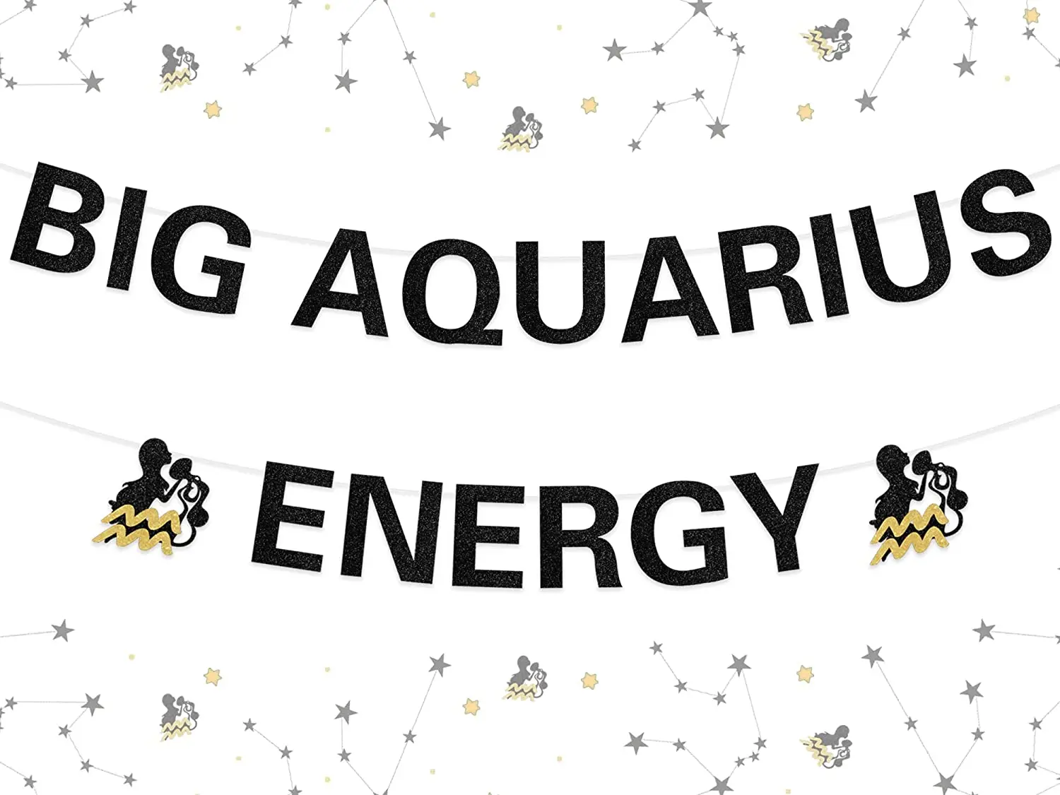 

Aquarius Birthday Party Decor Black Big Aquarius Energy Glitter Banner for Zodiac Theme 18th 21st 25th 30th Birthday Decoration