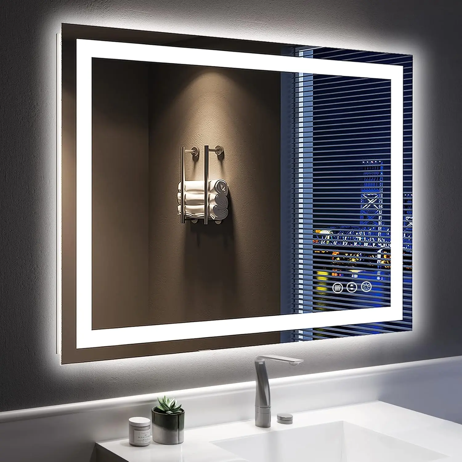 40x32 Inch LED Bathroom Mirror with Lights Front and Backlit Lighted Vanity Mirror for Bathroom Wall with 3 Colors Dimmable Anti