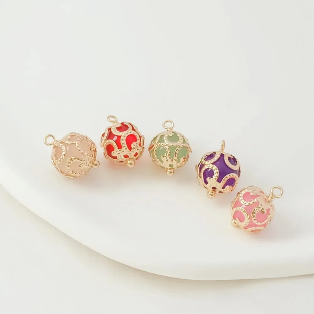 

14K Gold-plated Flower Edge Colored Crystal Bead Small Round Ball Pendant, DIY Handcrafted Bracelet Earrings and Pendant