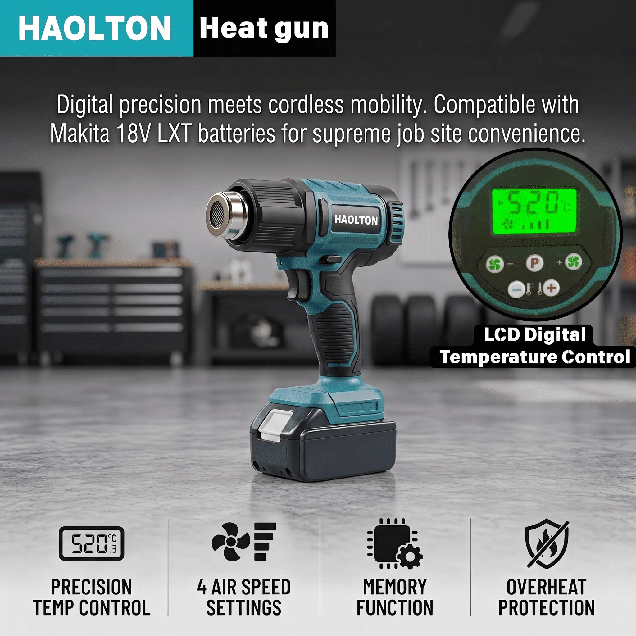 Cordless Heat Gun For Shrink Tubing - マキタ18Vバッテリー用コードレス熱風機60-520 ° C、4ノズル、ワイヤレスヒートガン、シュリンクチューブ、ビニールラップ、はんだ付け用