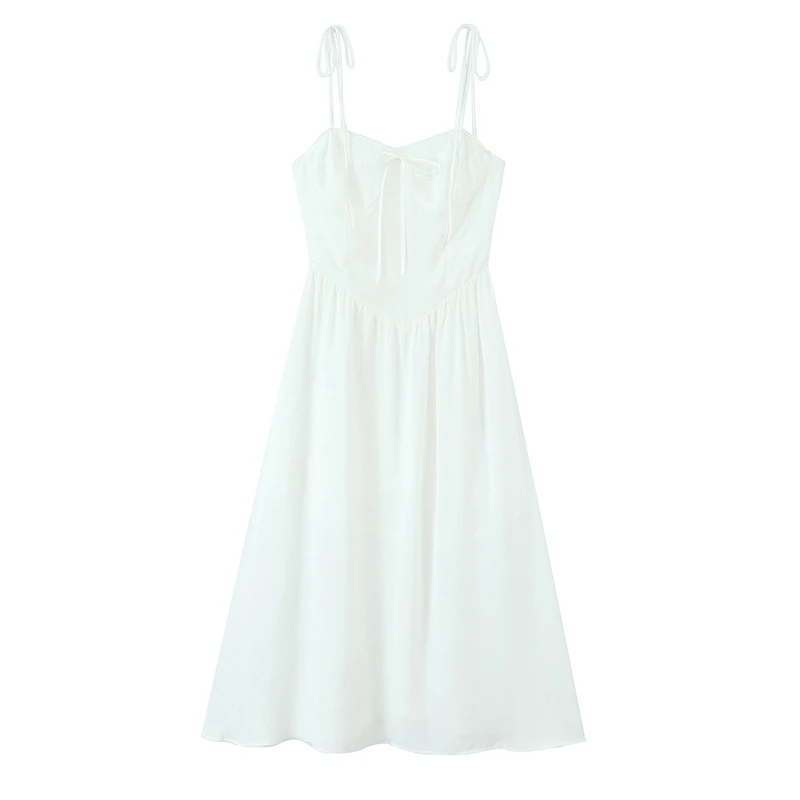 YENKYE 프랑스어 레트로 꽃 프린트 보우 섹시한 스파게티 스트랩 드레스 여성 우아한 a 라인 미디 캐주얼 여름 드레스 휴일 가운