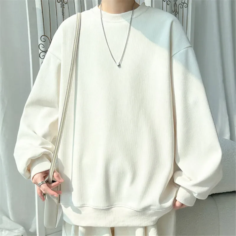 

LIBIELIY Winter Me's Fleece Round Neck Sweatshirts Solid Casual Pullover Hoodie Male Thick Loose Warm Streetwear Sweatshirt Plus