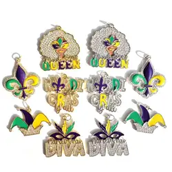 10pcs Mix Charms Bundles It's Mardi Gras y'all Charms Queen Diva Words Joker Hat Fleur De Lis Pendants Louisiana Women Bracelets