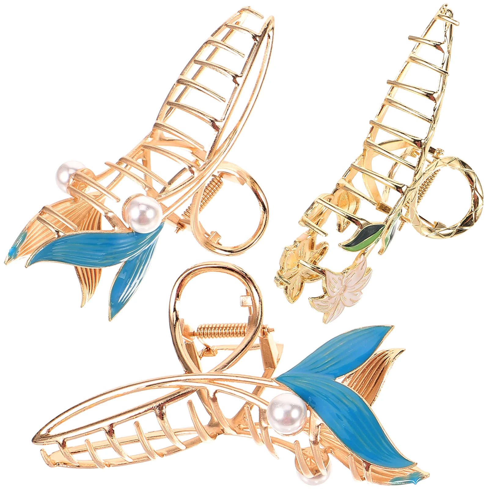 

3Pcs Flower Hair Claw Clips Metal Vintage Durable Pearl Leaf Design Hair Clips for Women Travel Office Wedding Accessories