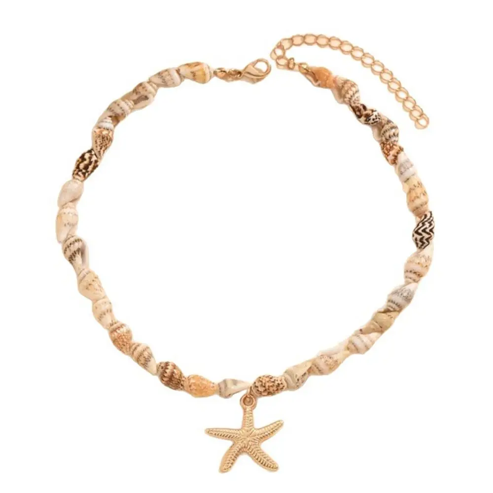 Summer Handmade Seashell Necklace Ocean Style Natural Conch Pendant Necklace Beach Style Boho Beaded Choker Gifts for Her