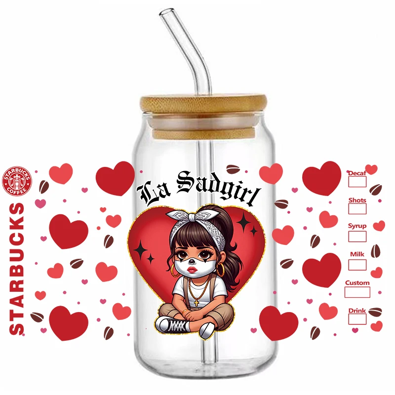 Valentine's Day Cholo Couple Lover For Libbey 16oz Can Glass Anime UV DTF Coffee Can Wrap Libbey Glass Wrap