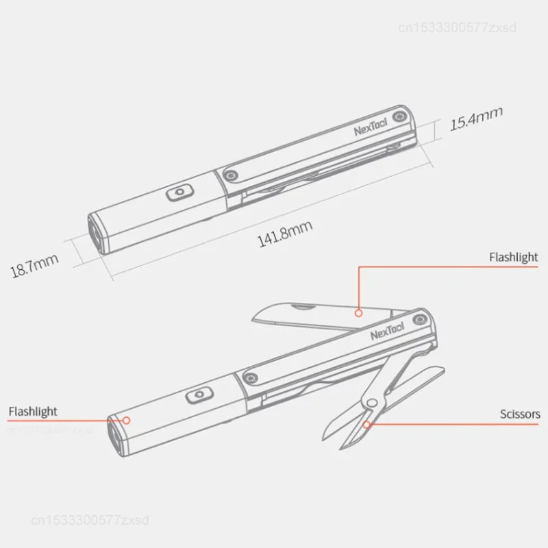 Xiaomi NexTool Multifunctional Tools 3 in 1 Flashlight Scissors Knife USB Rechargeable IPX4 Waterproof Knife Camped Survival Set